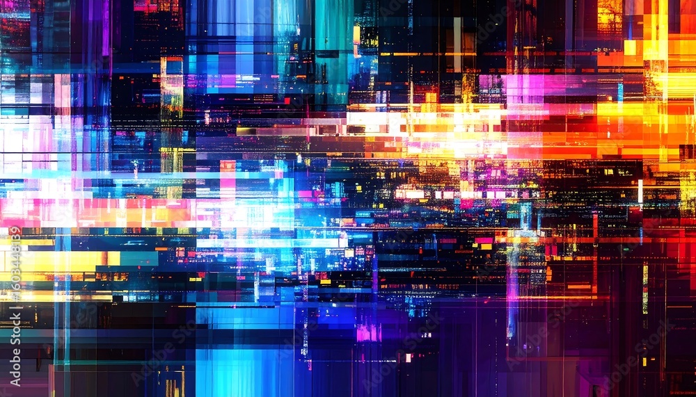 Obraz premium Abstract digital cityscape. Vibrant, pixelated