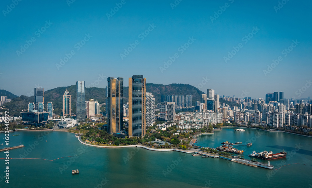 Naklejka premium Aerial view of landscape in shenzhen city, China