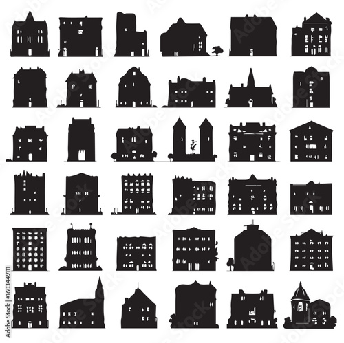 vector illustration of building silhouette set, Black & White silhouette set
