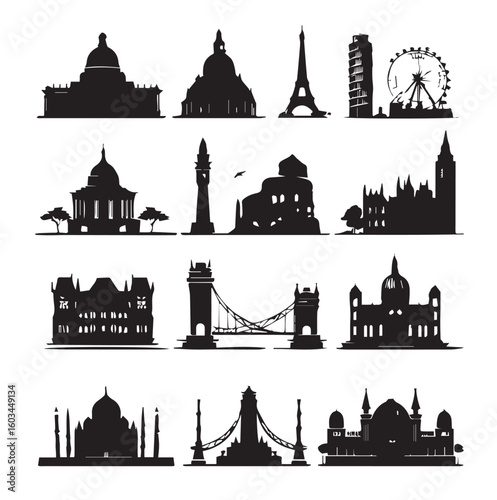 vector illustration of building silhouette set, Black & White silhouette set