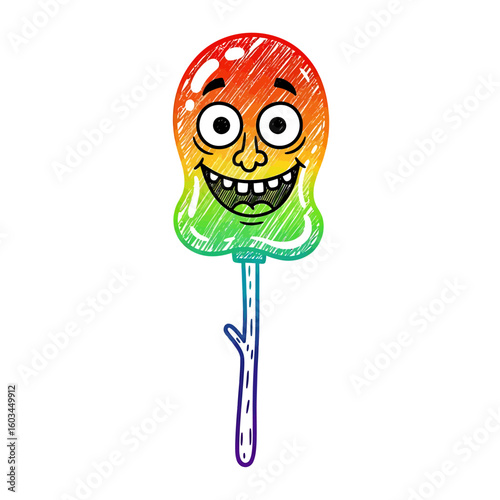 Colorful Lollipop Character with Wide Eyes and Big Smile