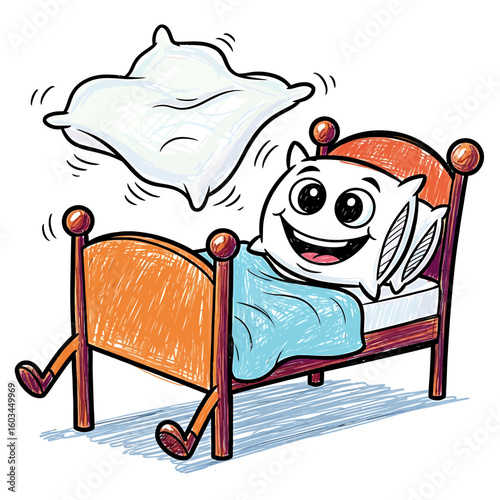 Cartoon Pillow Fight Fun: Whimsical Bedtime Adventure Illustration