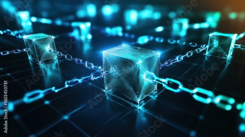 Abstract digital cubes linked by chains