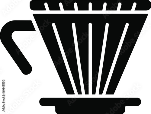 Black silhouette of a pour over coffee maker on a white background