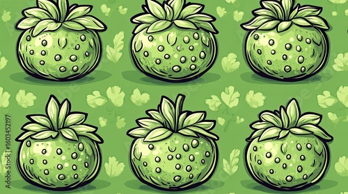 Seamless pattern with fresh green strawberries, perfect for backgrounds and fabric prints offering