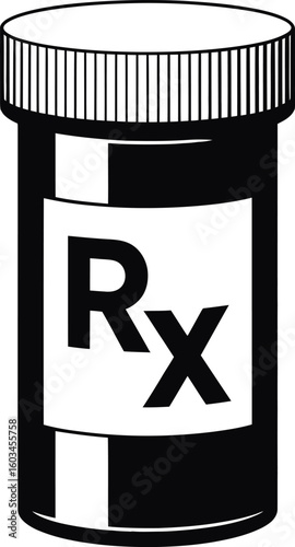 Simple illustration of a prescription medicine bottle with rx symbol