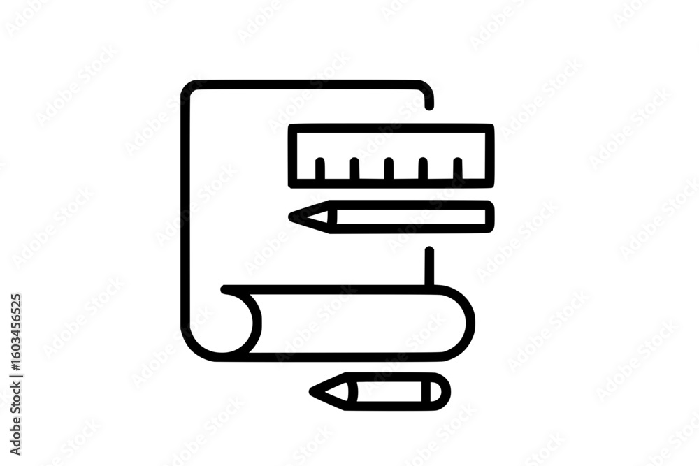 Architectural Blueprint Plan with Ruler and Pencil Outline Icon Isolated
Architectural Blueprint Plan with Ruler and Pencil Outline Icon Isolated