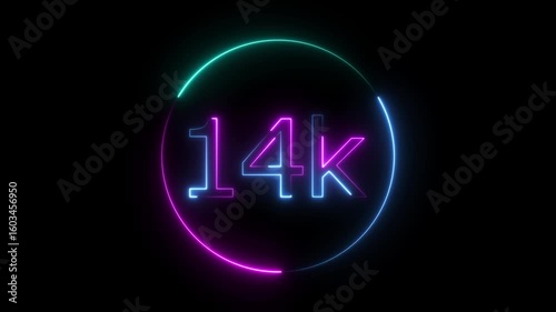 Wallpaper Mural Glowing neon 14K text animation on black background. Celebration neon circle and number 14K with black color Background Loop Animation. Glowing neon line 14k Ultra HD icon isolated.  Torontodigital.ca