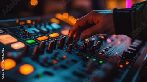 Close-up of hand adjusting sound board