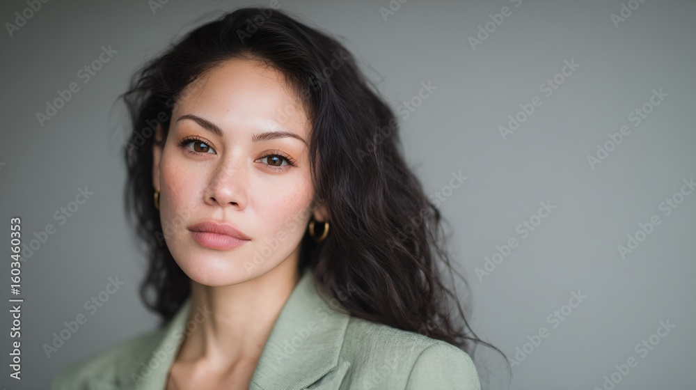 Obraz premium Woman with long hair and a green jacket