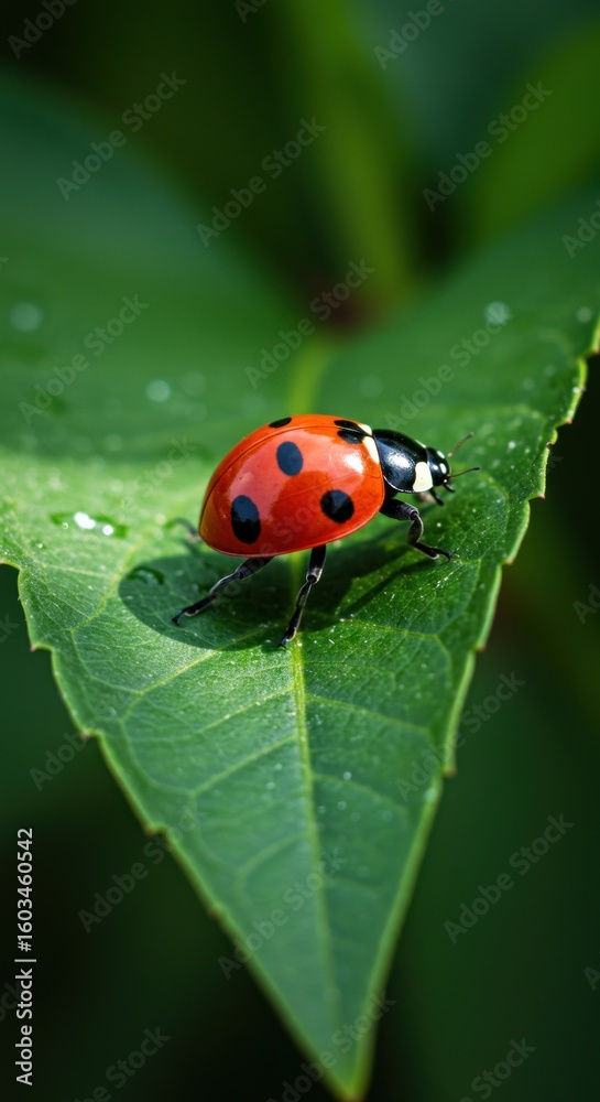 Fototapeta premium Ladybug on green leaf