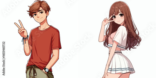 vector image of teenage men and women in peace pose