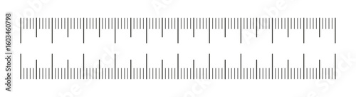 Double-sided measuring chart with 10 cm. Ruler scale 10 centimeters without numbers. Ruler scale, template of sewing tool. Length measurement height, math, distance.