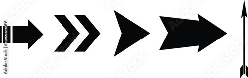 Vector art of a sequence of stylized arrow icons, isolated on white background, representing forward movement, progression, and direction in a clean, modern design