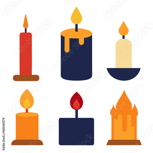 Various different colorful candle vector icon on white background.
