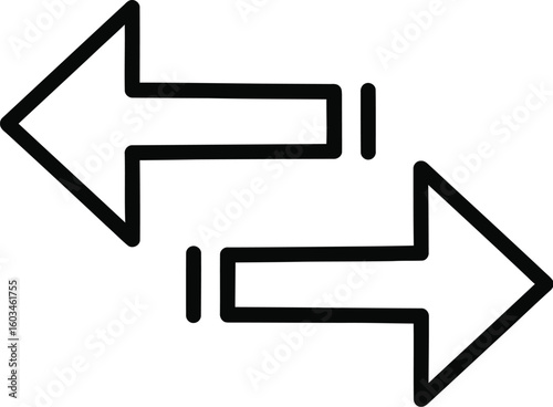 Vector art of two opposing arrows symbolize exchange or transfer, providing a clear visual representation of direction and interaction, isolated on white background