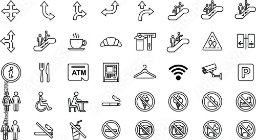Vector art of set of public information and service icons isolated on white background