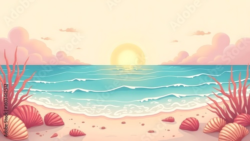 Seascape Sunset Illustration