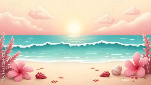 Pink Beach Sunset Landscape