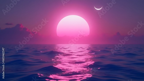 Pink Sunset over Ocean