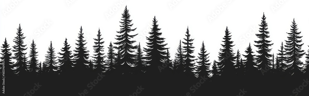 Obraz premium The modern illustration depicts a seamless border of evergreen trees in a forest silhouette