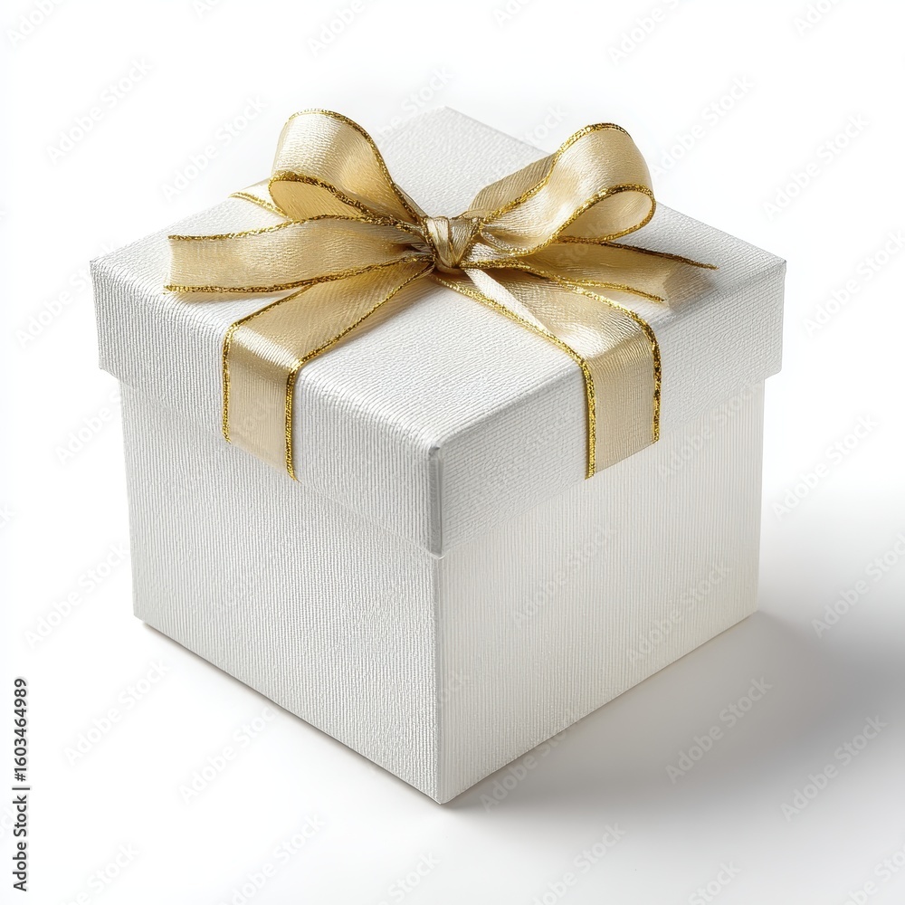 Obraz premium White gift box with gold ribbon