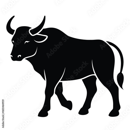 Powerful Black Silhouette of a Bull Walking Calmly Animal Symbolism and Strong Artistic Representation Strength Symbol
