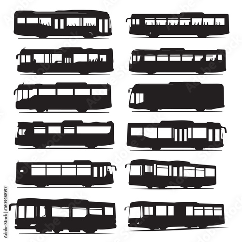 vector illustration of bus silhouette set, Black & White silhouette set