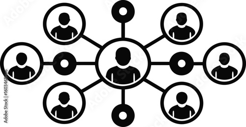 Black icons of people connected in a network on white background connection communication