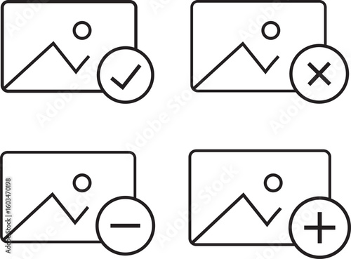 image gallery edit icon set.Minimal image sign, photography, including cameras, images vector,
