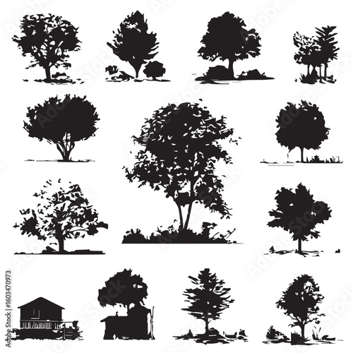 vector illustration of bush silhouette set, Black & White silhouette set
