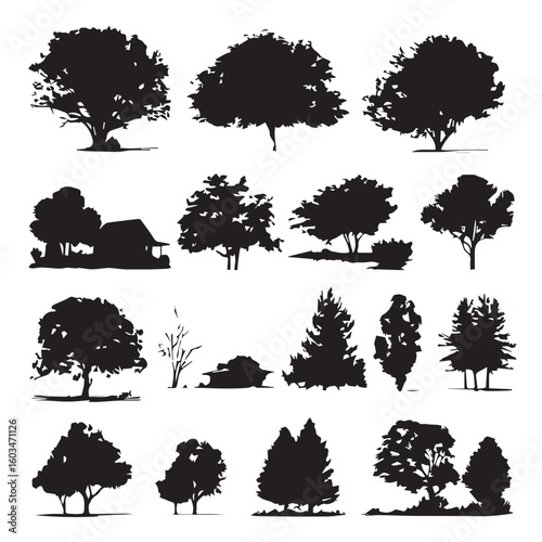 vector illustration of bush silhouette set, Black & White silhouette set
