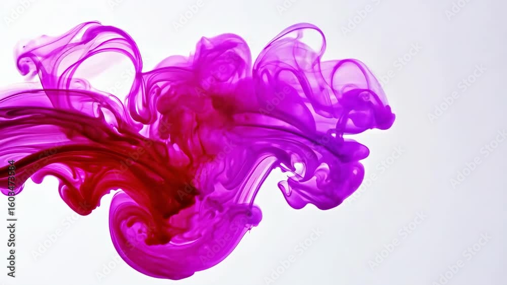Scientific experiment of ink diffusion in still water over white background