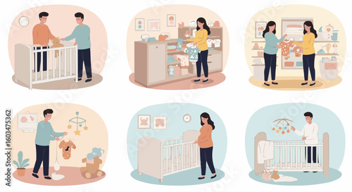 Home Office and Daily Life Illustration – People in Modern Interiors