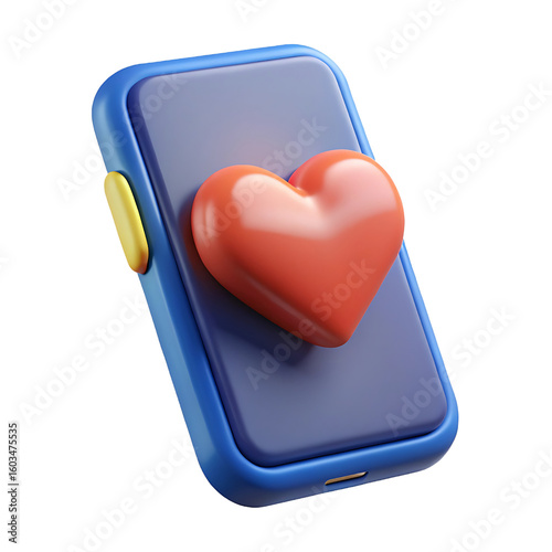 3d rendered blue smartphone with a red heart symbol on its screen