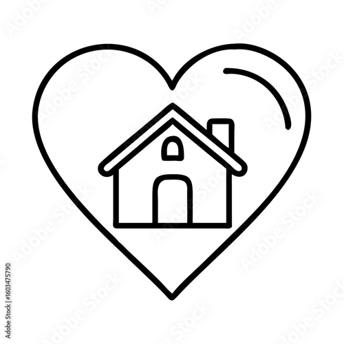 One line drawing, heart shaped home, love, house, sweet home, family, dream home, cozy, shelter