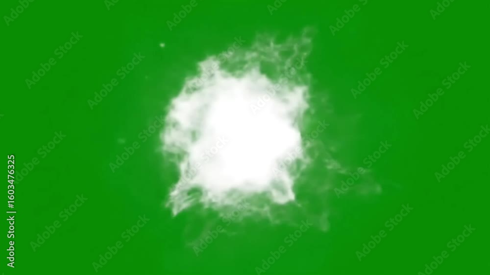 A central bright, misty cloud with an irregular shape surrounded by vibrant green
