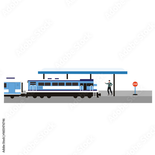 station platform. Vector illustration on the subject of train, tram, subway ride with people