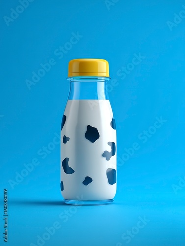 Creative Cow - Patterned Milk Bottle 3D Illustration for Packaging Design, Food Marketing, Children's Cultural and Creative, Brand Promotion, E - commerce Materials