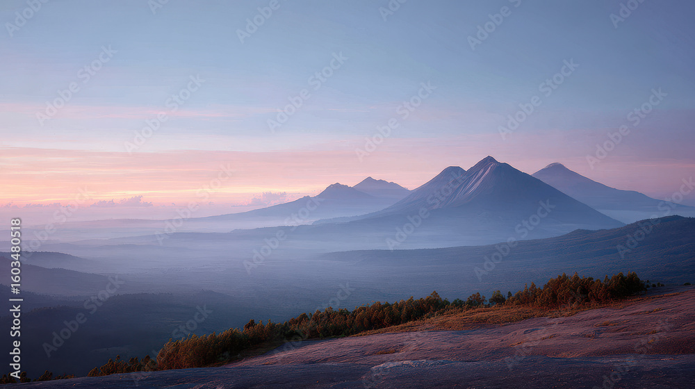 Naklejka premium capture majestic volcanic caldera in guatemala at sunrise viewed from above revealing breathtaking beauty of