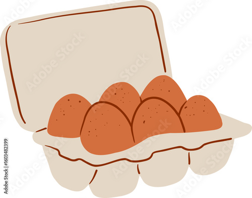 Egg Carton With Six Brown Eggs