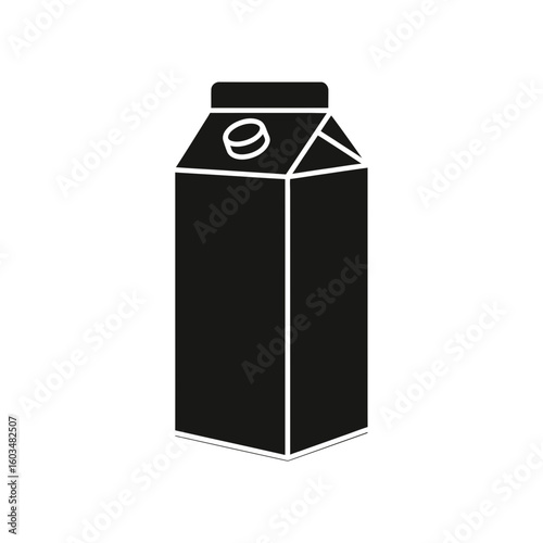 A minimalist black silhouette of a milk carton on a white background