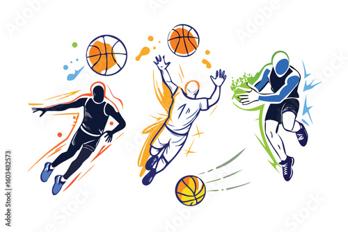 Street Basketball Esports Logo Set. High-Impact Vector Illustrations for Freestyle Branding