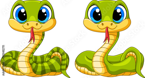 Illustration of Cute green snake cartoon on white background