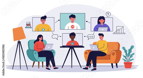 People Participating in a Virtual Video Conference Call.