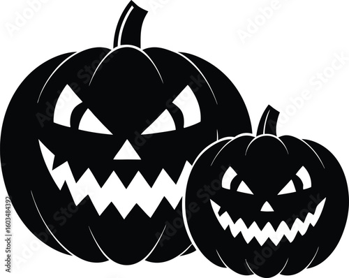 Orange carved Halloween pumpkin with a scary jack-o'-lantern face, a spooky symbol of autumn celebration