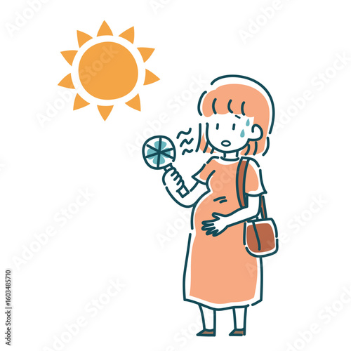 ハンディファンを使う妊婦のベクターイラスト