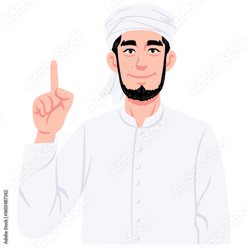 Muslim Man Scholar Imam Wearing Turban Character Cartoon Illustration
