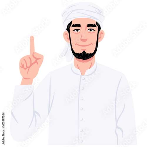 Muslim Man Scholar Imam Wearing Turban Character Cartoon Illustration