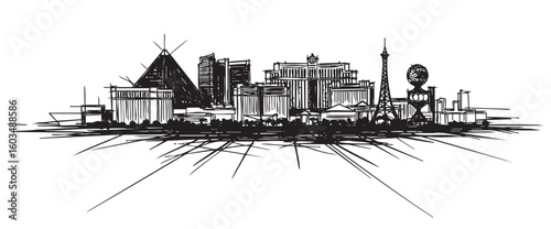 las vegas cityscape tall building engraving sketch vector illustration